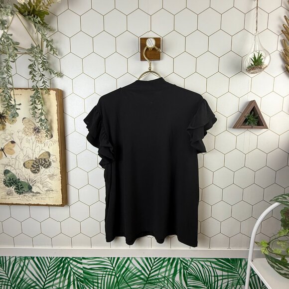 CeCe Black Mock Neck Ruffle Sleeve Blouse - Size - XL - Picture 4 of 6